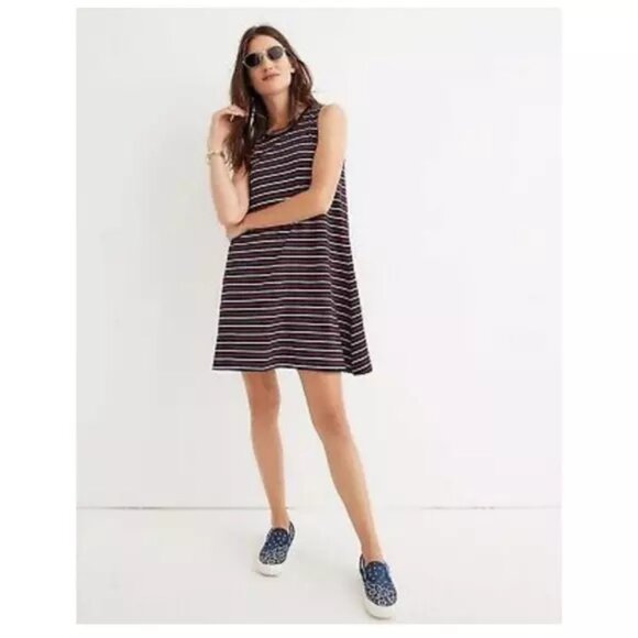 Madewell Highpoint Red, White, Blue Franklin Stripe Tank Dress Swing Trapeze M - Picture 1 of 8